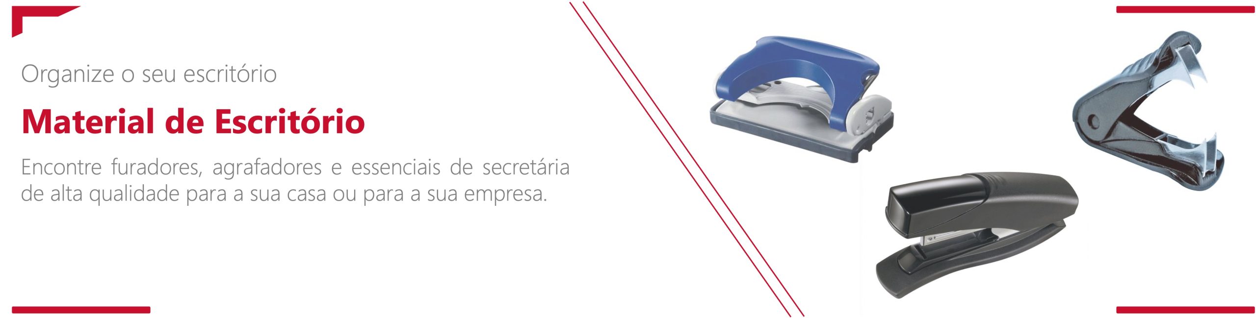 Banner categoria Material de Escritório – agrafadores, tesouras e acessórios de secretária | Moema Hub