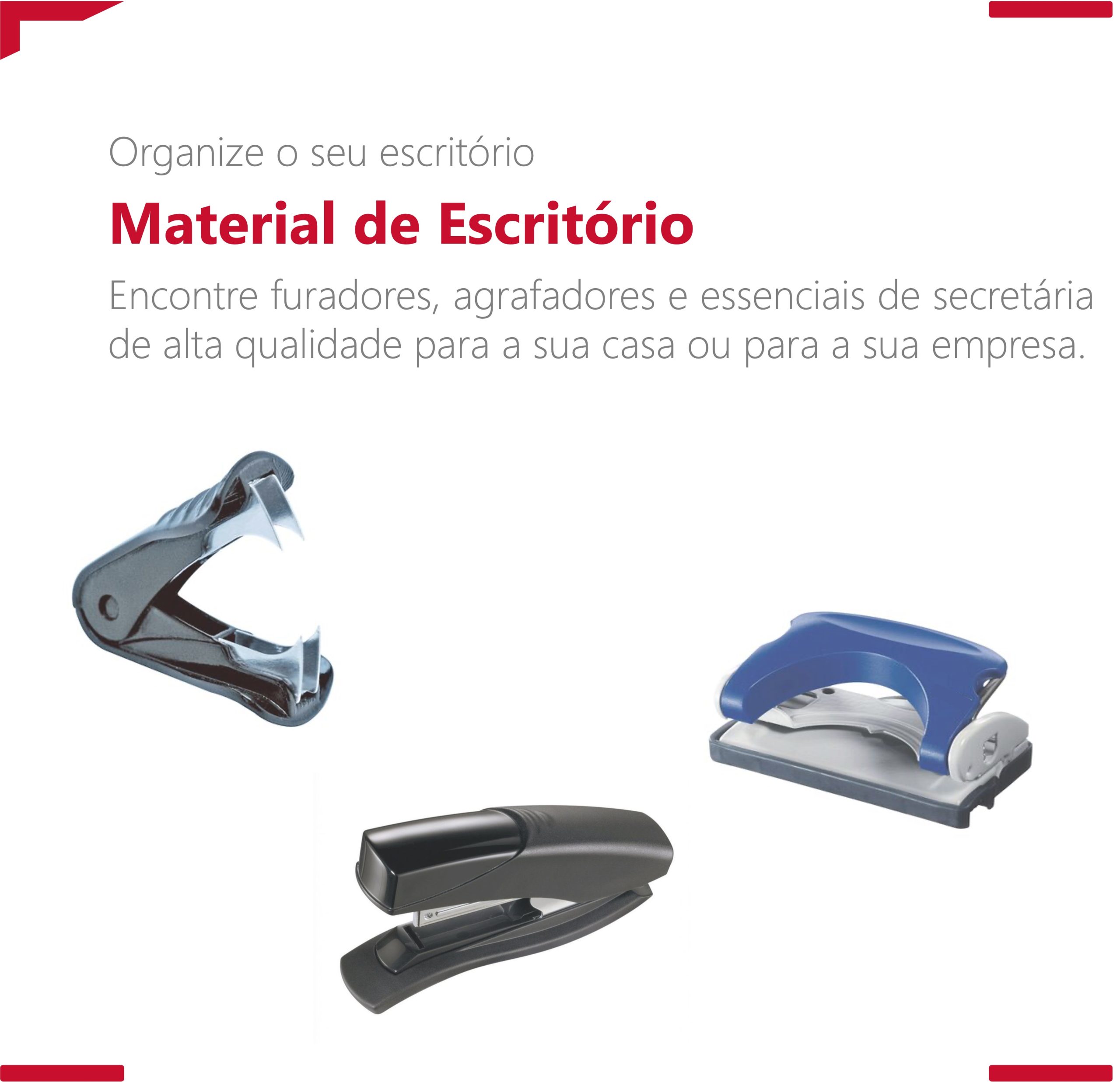 Banner categoria Material de Escritório – agrafadores, tesouras e acessórios de secretária | Moema Hub