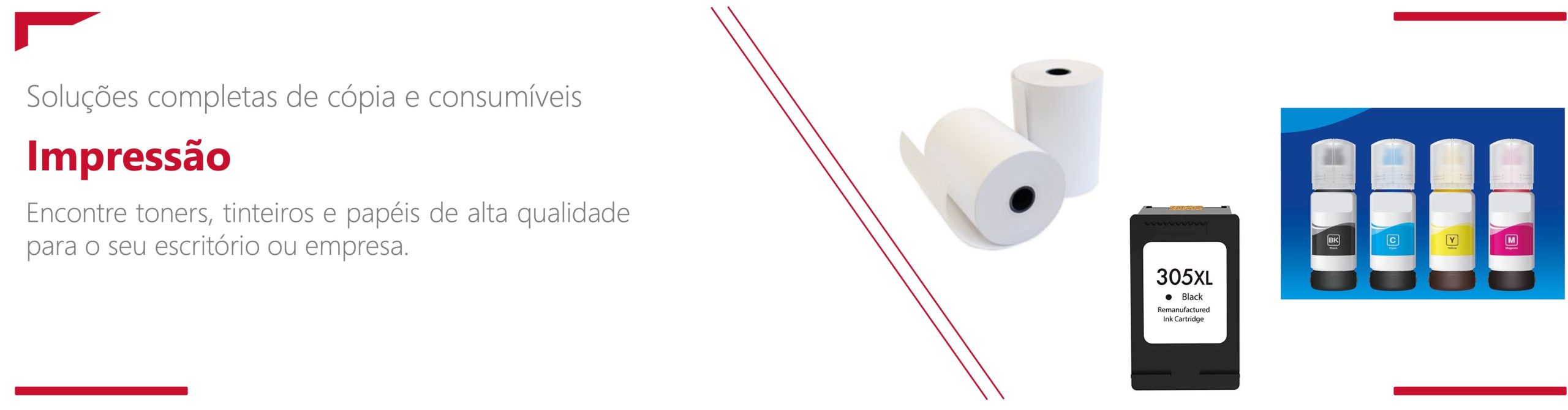 Banner categoria Impressão – impressoras, tinteiros e consumíveis de impressão | Moema Hub